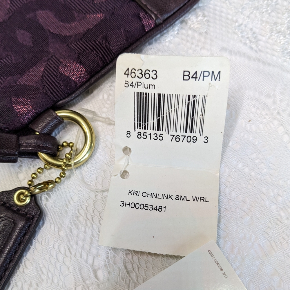 COACH Plum Jacquard Wristlet With Shimmer Chainlink Cs, Leather Trim, Zip Top - Picture 7 of 8